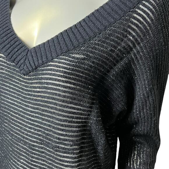 Express Black silver Metallic Stripe Dolman Sleeve Sweater Top Size L Party - Picture 8 of 8